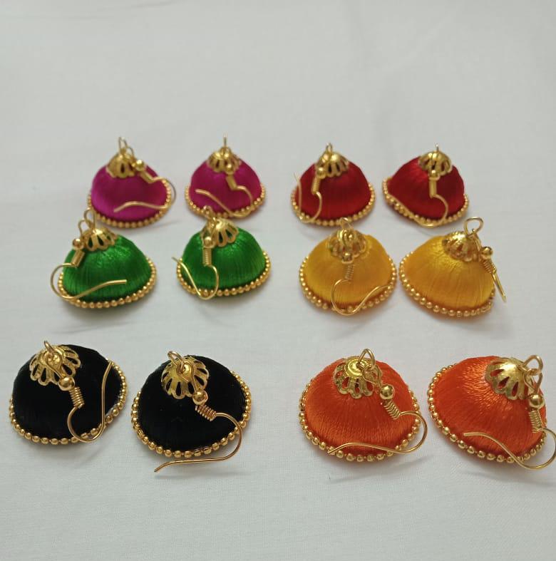 Yaalz Silk Thread Simple Hanging Jhumka Earrings In Assorted Colors